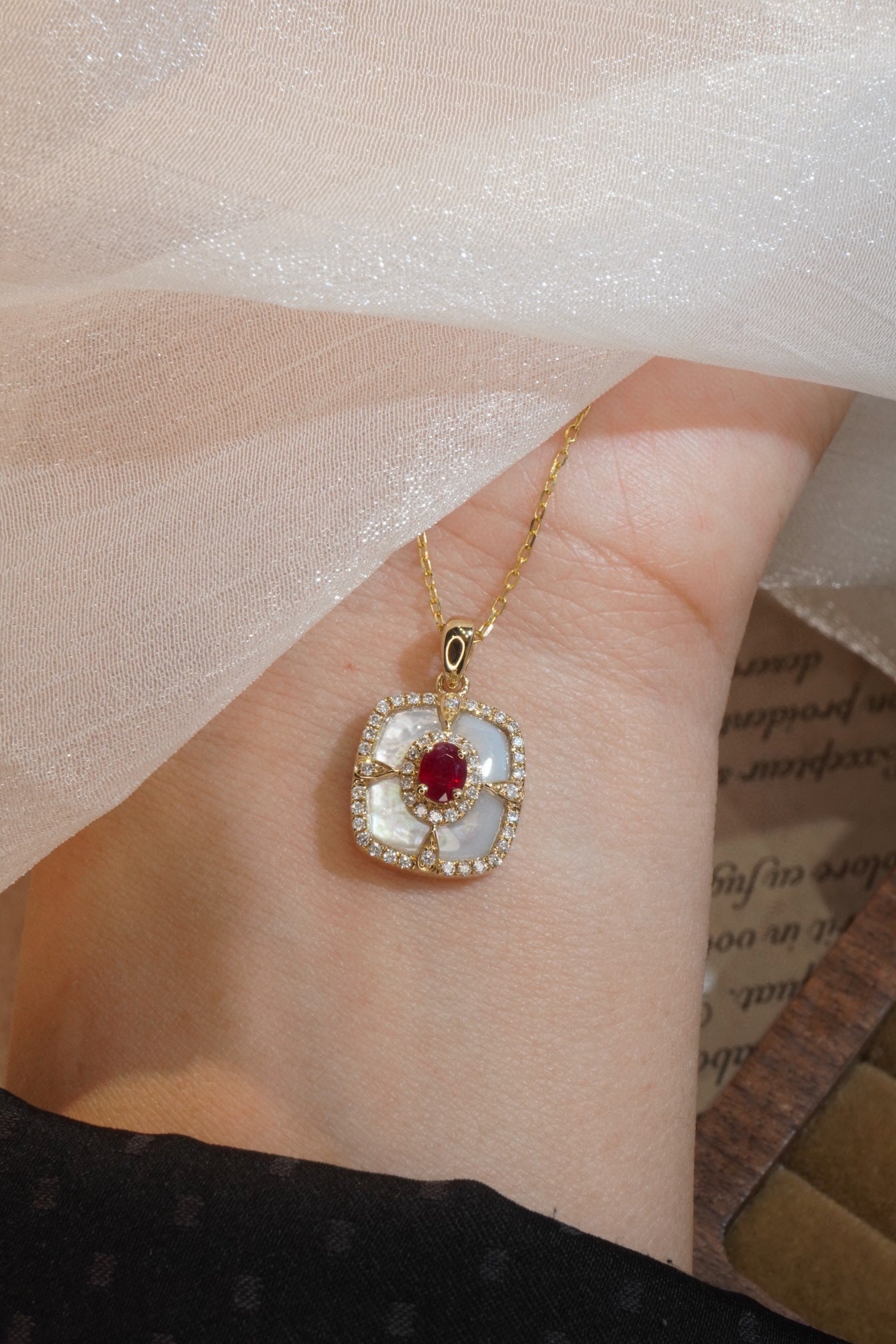 Vintage Ruby Diamond Pendant , 18K Solid Gold Ruby Diamond Pendant