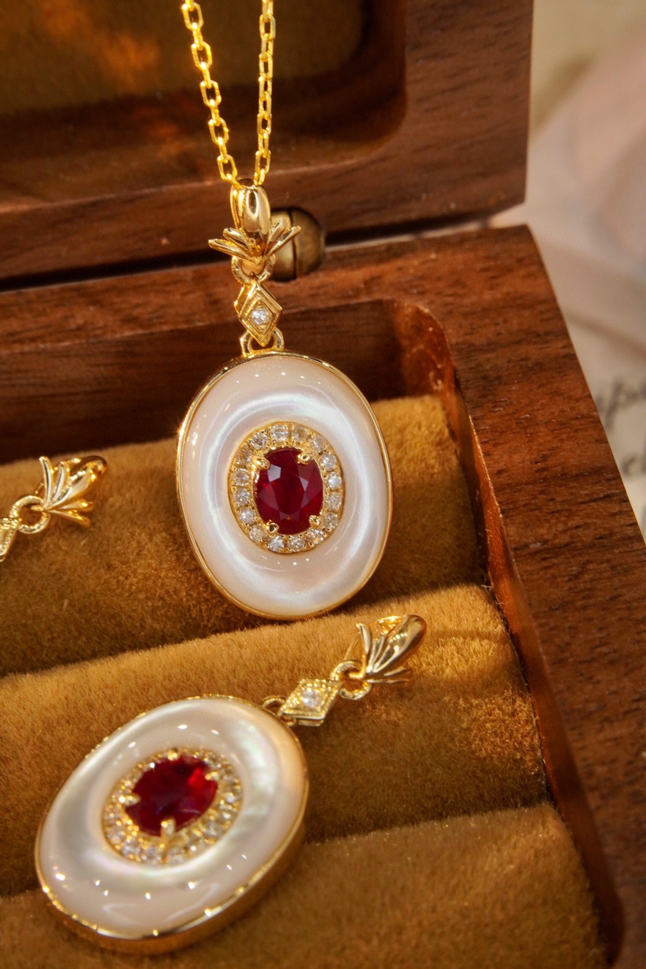 Vintage Ruby Diamond Pendant, 18K Solid Gold Ruby Diamond Pendant