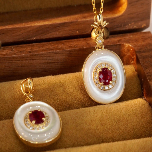 Vintage Ruby Diamond Pendant, 18K Solid Gold Ruby Diamond Pendant