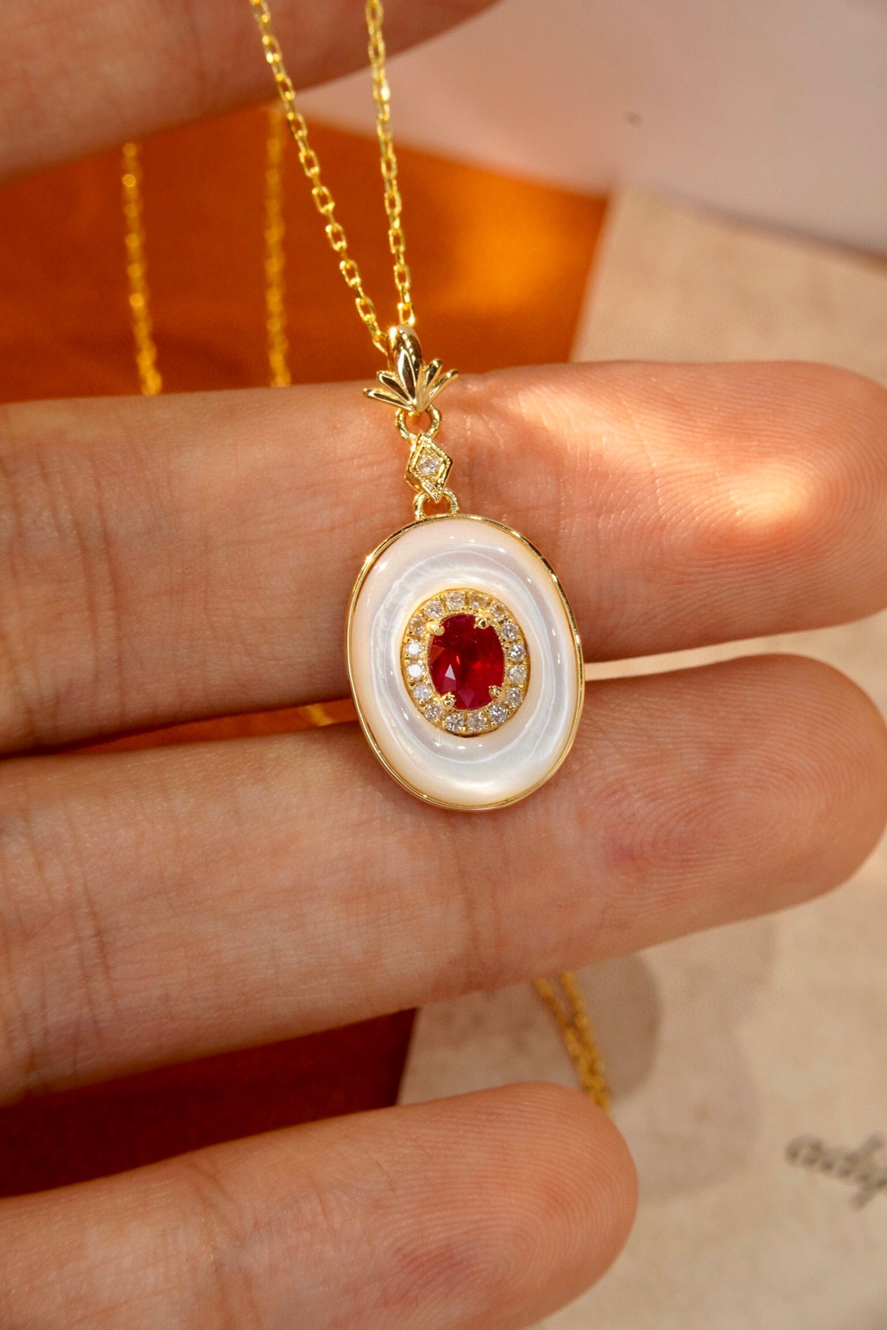 Vintage Ruby Diamond Pendant, 18K Solid Gold Ruby Diamond Pendant