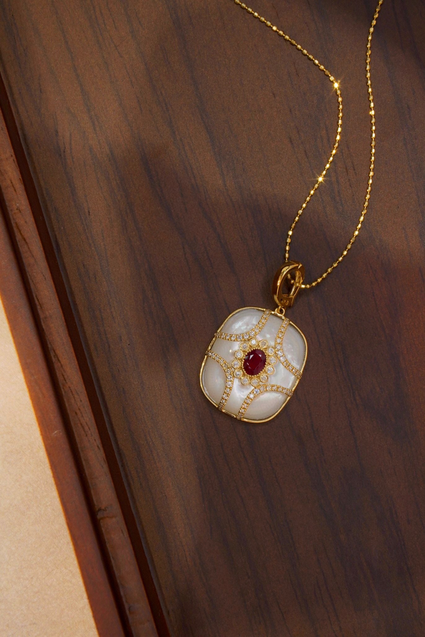 Classic Ruby Diamond Pendant, 18K Solid Gold Ruby Diamond Pendant