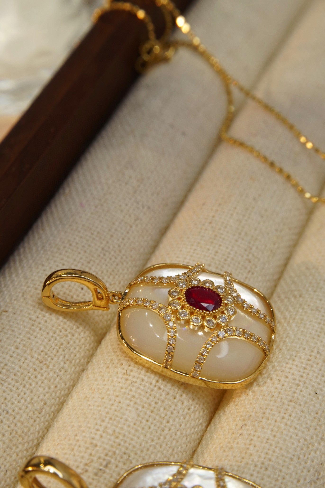 Classic Ruby Diamond Pendant, 18K Solid Gold Ruby Diamond Pendant