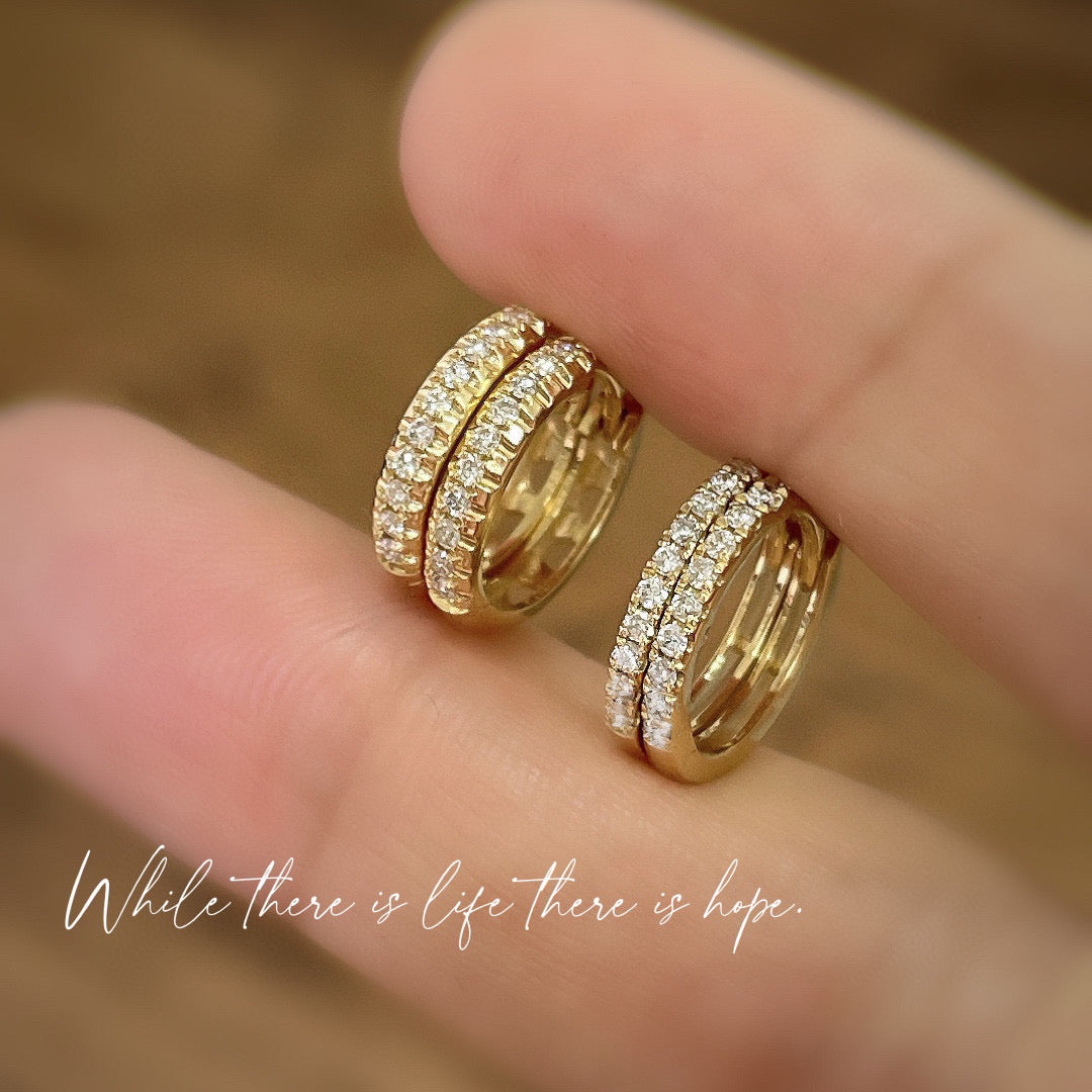 Vintage 18K Solid Gold Diamond Hoop earrings, everyday wear earrings