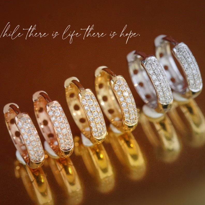 Classic 18K Solid Gold Diamond Hoop Earrings, everyday wear earrings