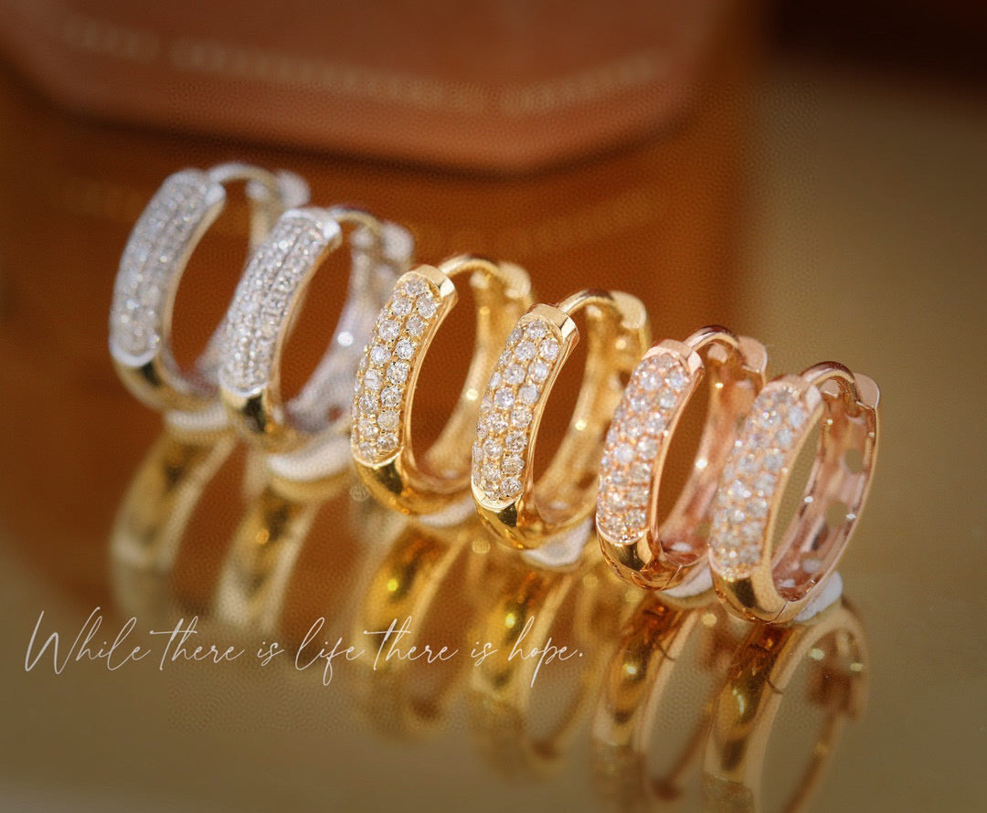 Classic 18K Solid Gold Diamond Hoop Earrings, everyday wear earrings