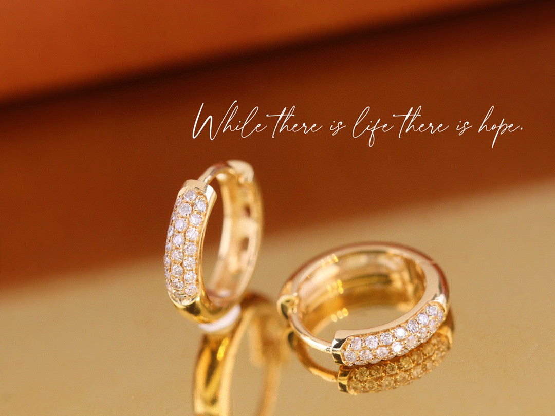 Classic 18K Solid Gold Diamond Hoop Earrings, everyday wear earrings