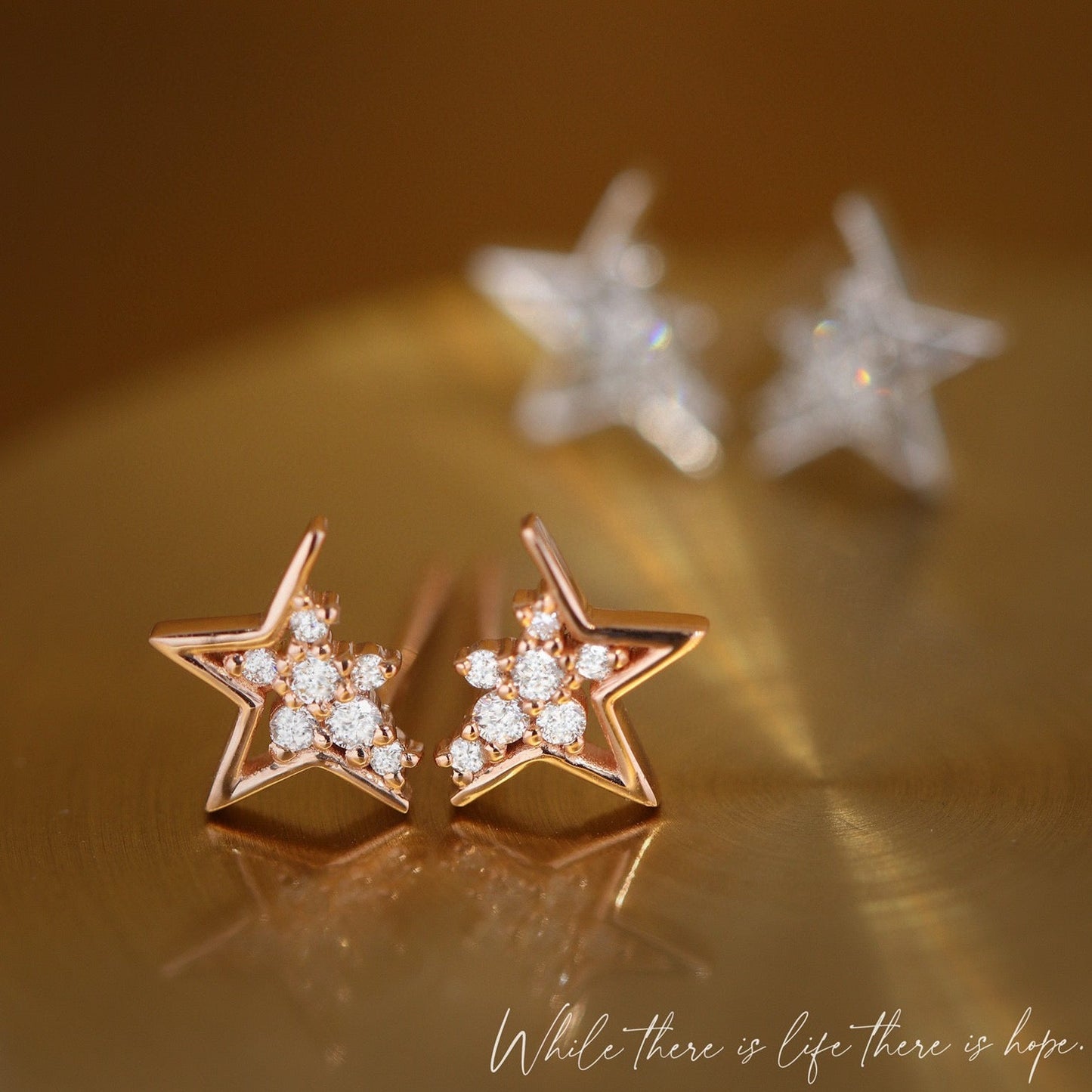 Dainty 18K Solid Gold Star Diamond Stud Earrings, gift for her