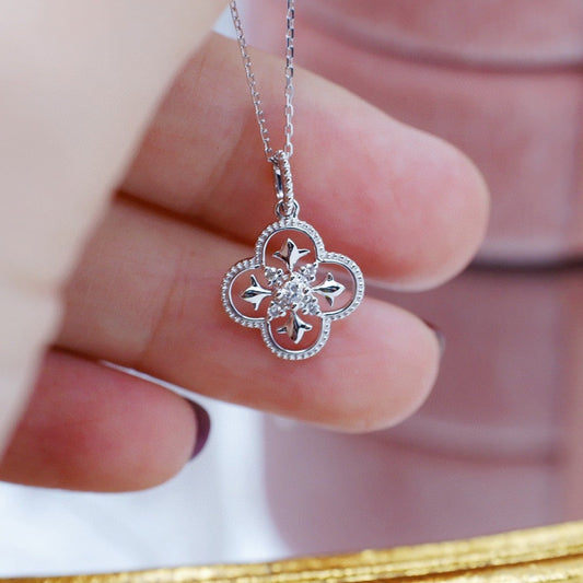 Lucky Clover necklace, 18K Solid Gold Diamond Clover Pendant Necklace