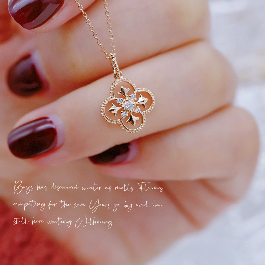 Lucky Clover necklace, 18K Solid Gold Diamond Clover Pendant Necklace