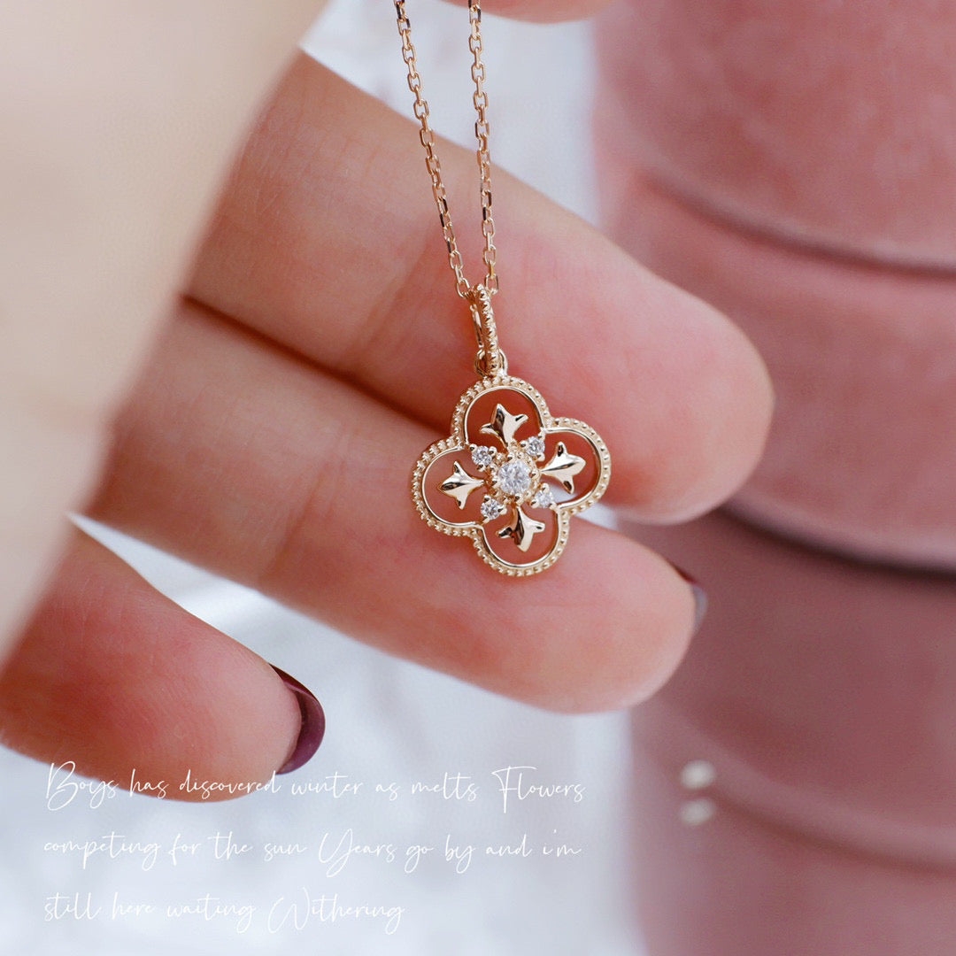 Lucky Clover necklace, 18K Solid Gold Diamond Clover Pendant Necklace