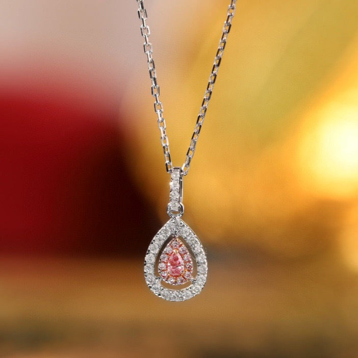 Dainty 18K Solid Gold Pink Diamond pendant necklace , gift for her