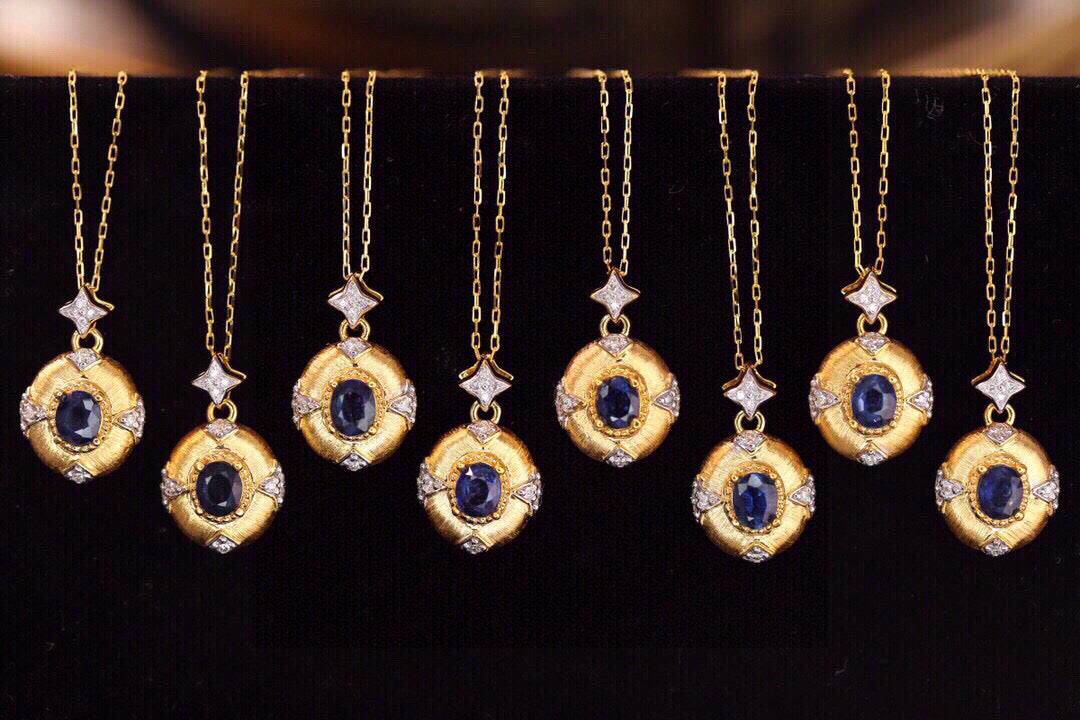 Vintage 18K solid gold Genuine Sapphire Diamond Necklace, gift for her