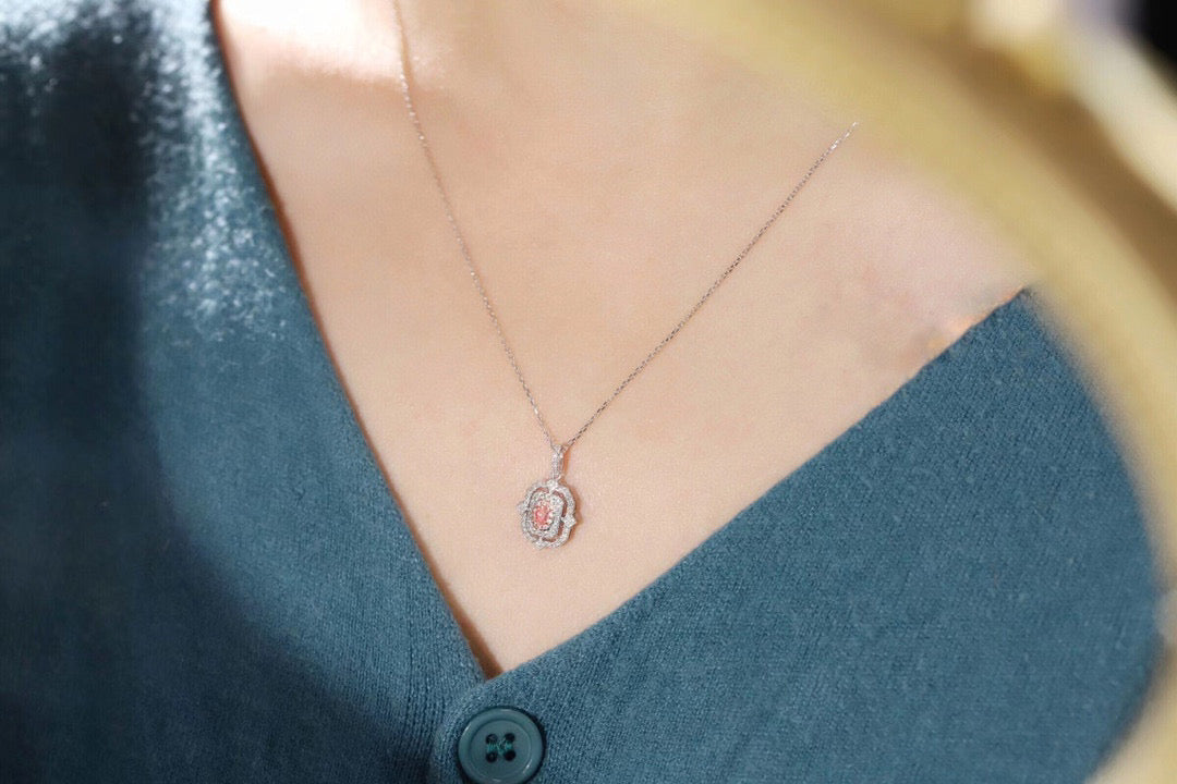 Vintage Pink Diamond Pendant Necklace, 18K Solid Gold Pink Diamond necklace, gift for her