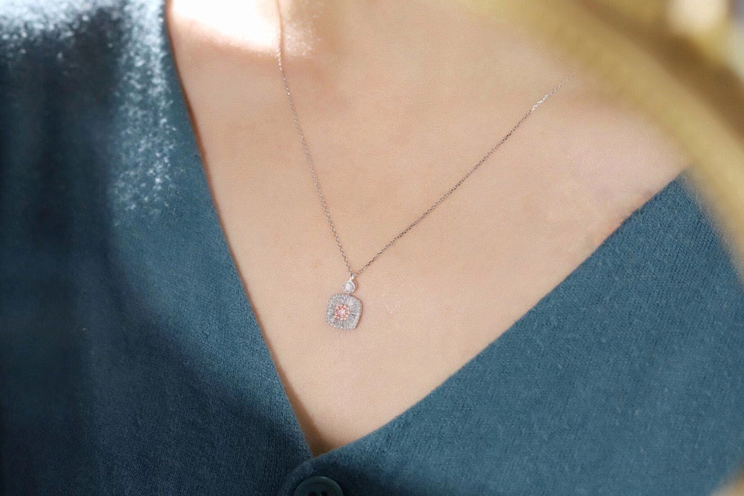 Classic Pink Diamond Necklace, 18K Solid Gold Pink Diamond necklace, wedding necklace