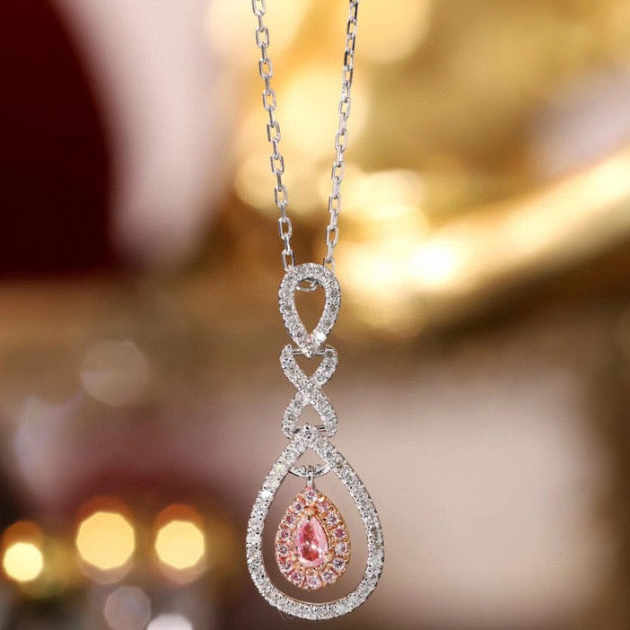 Art Deco Pink Diamond Pendant Necklace, 18K Solid Gold Pink Diamond Necklace, wedding necklace