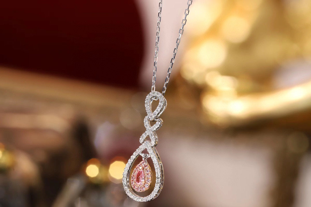 Art Deco Pink Diamond Pendant Necklace, 18K Solid Gold Pink Diamond Necklace, wedding necklace