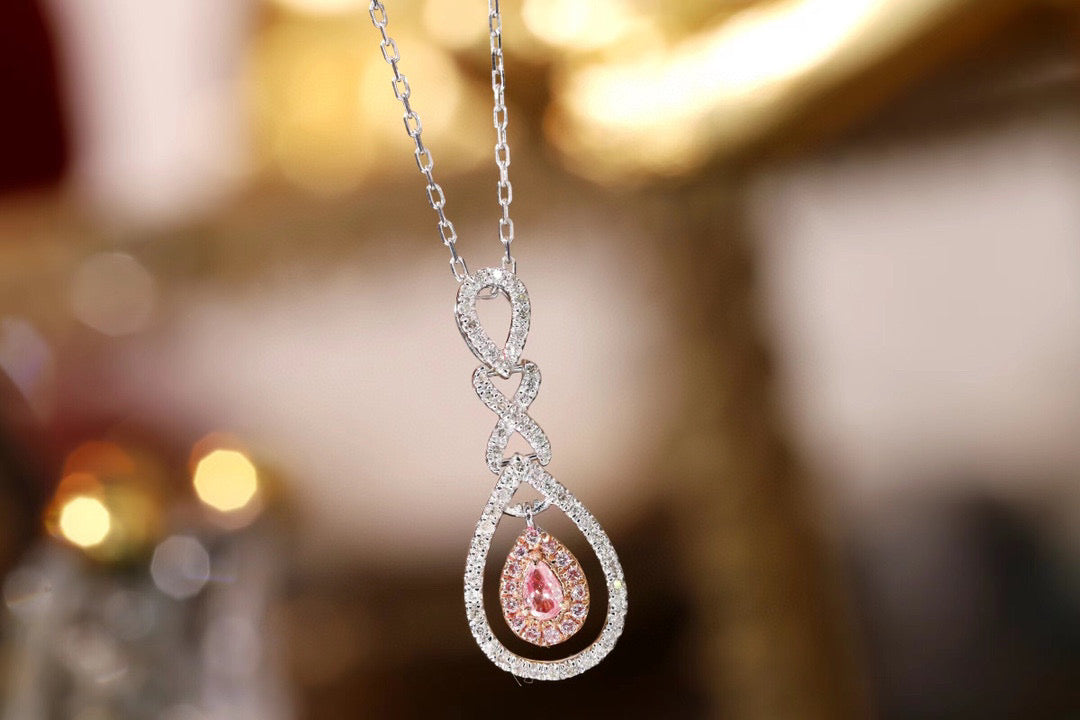 Art Deco Pink Diamond Pendant Necklace, 18K Solid Gold Pink Diamond Necklace, wedding necklace