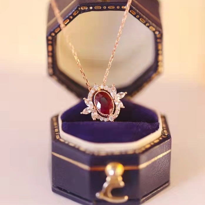 Art Deco Gold Ruby and Sapphire Diamond Necklace/18K Solid Gold Ruby Necklace/Wedding,Engagement Necklace/Statement Necklace/gift for her