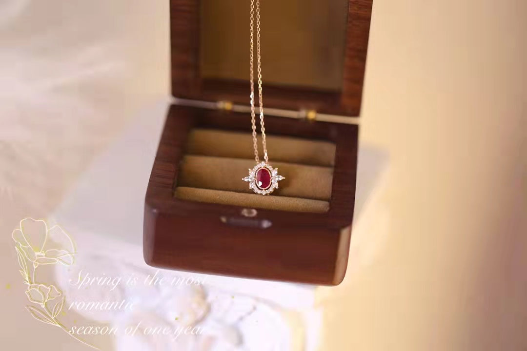 Art Deco Gold Ruby and Sapphire Diamond Necklace/18K Solid Gold Ruby Necklace/Wedding,Engagement Necklace/Statement Necklace/gift for her